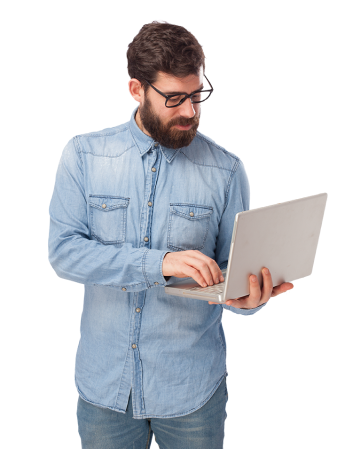Agile Directive consultant reviewing code on a laptop